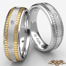 Ribbed Edges Diamond Eternity Men's Wedding Band 14k 2 Tone Gold 0.16 Ct