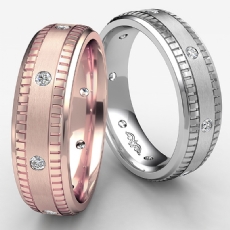 Ribbed Edges Diamond Eternity Men's Wedding Band 14k Rose Gold  (0.16Ct. tw.)