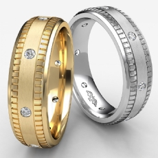 Ribbed Edges Diamond Eternity Men's Wedding Band Platinum 950  (0.16Ct. tw.)