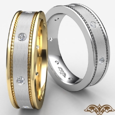 Brushed Finish 0.16 Ct Diamond Eternity Men's Wedding Band 14k Two Tone Gold