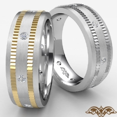 Ribbed Edges Matte Diamond Eternity Men's Wedding Band 14k Two Tone Gold 0.16 Ct