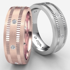 Ribbed Edges Matte Diamond Eternity Men's Wedding Band 14k Rose Gold  (0.16Ct. tw.)