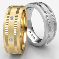 Ribbed Edges Matte Diamond Eternity Men's Wedding Band 14k Gold Yellow  (0.16Ct. tw.)