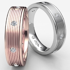 Parallel Grooves Diamond Eternity Men's Wedding Band 14k Rose Gold  (0.16Ct. tw.)