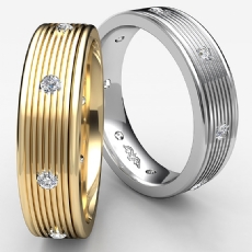 Parallel Grooves Diamond Eternity Men's Wedding Band Platinum 950  (0.16Ct. tw.)