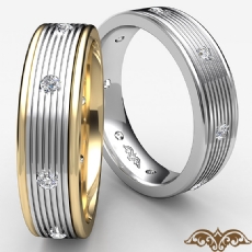 Parallel Grooves Diamond Eternity Men's Wedding Band 14k Two Tone Gold 0.16 Ct