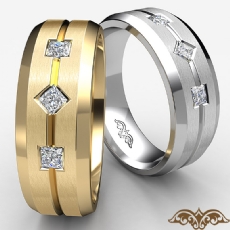 3 Stone Kite Set Princess Diamond Men Wedding Band 14k W Gold 0.21 Ct