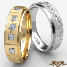 Grooved Matte 5 Stone Men's Half Wedding Band 14k Gold Yellow  (0.55Ct. tw.)