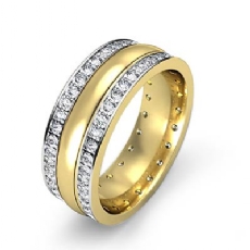 Pave Set Center Dome 1.90 Ct Diamond Men's Eternity Wedding Band 14k 2 Tone Gold