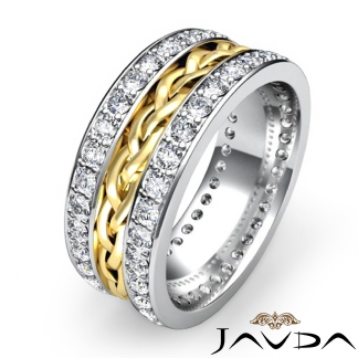 Braided Design Pave Diamond Men's Eternity Wedding Band 14k Gold 2Tone 1.85Ct