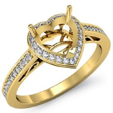 Diamond Engagement Ring Heart Semi Mount14k Gold Yellow Halo Pave Setting (0.5Ct. tw.)