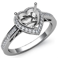 0.50CT Diamond Engagement Ring Heart Semi Mount 14K White Gold Halo Pave Setting