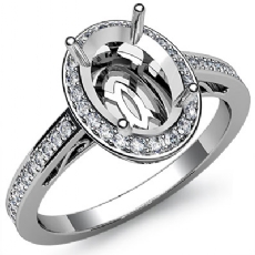 0.50 CT Halo Pave Setting Diamond Engagement Oval Semi Mount Ring 14K White Gold