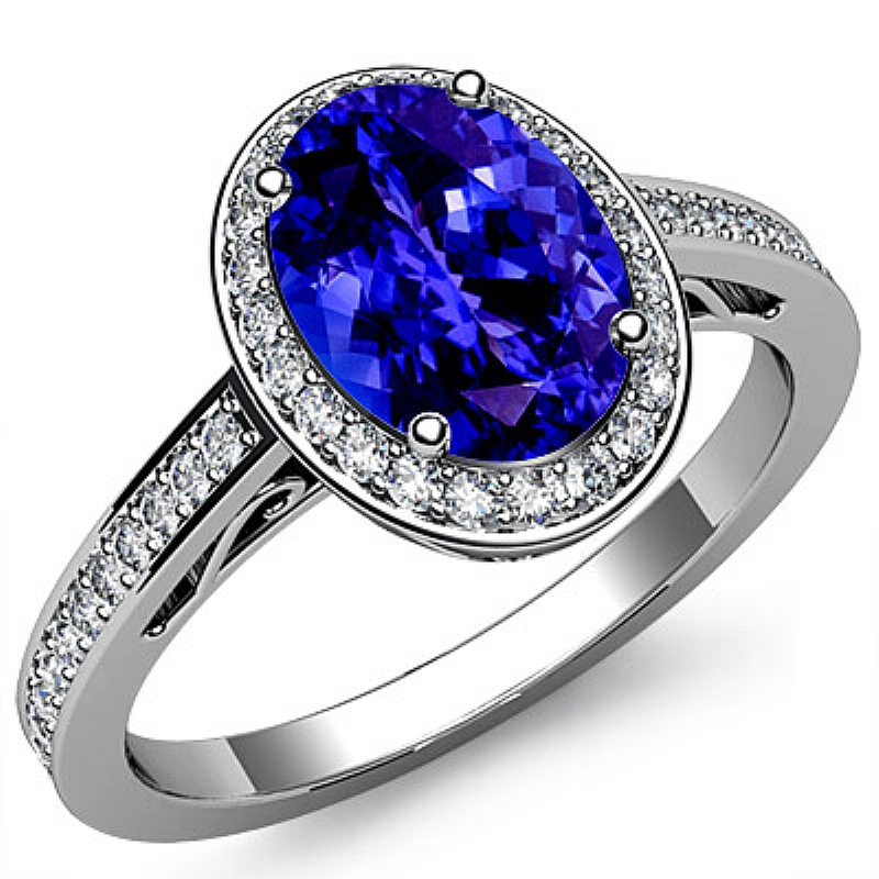 Halo Pave Sidestone Filigree Oval diamond engagement Ring in 14k Gold White