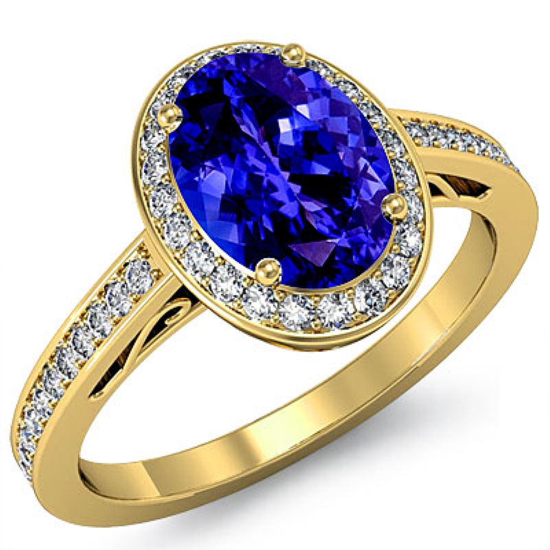 Halo Pave Sidestone Filigree Oval diamond engagement Ring in 14k Gold Yellow