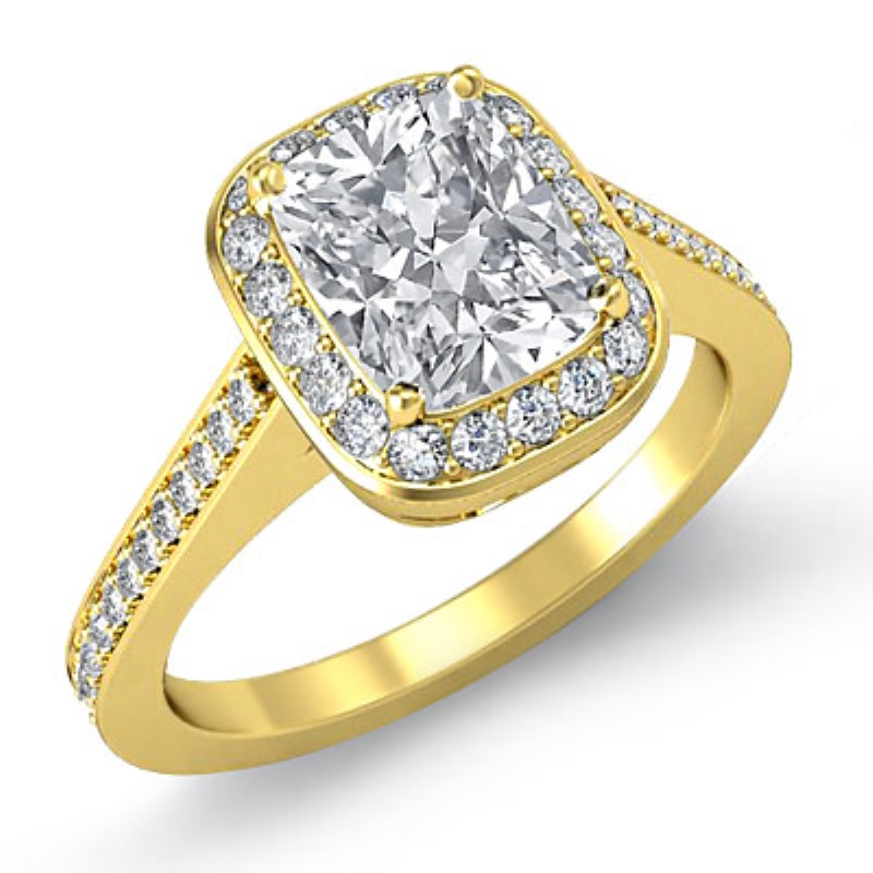 Halo Pave Filigree Sidestone diamond Ring 14k Gold Yellow