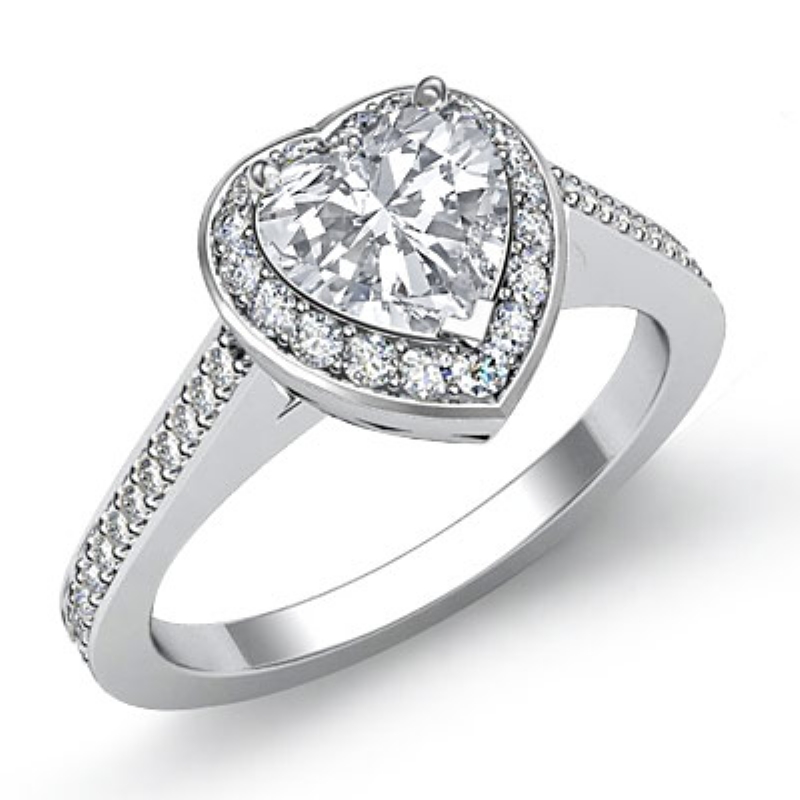 Halo Pave Filigree Sidestone diamond Ring 14k Gold White