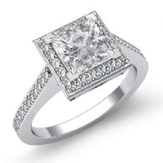 Halo Pave Filigree Sidestone diamond Ring 14k Gold White