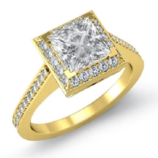 Halo Pave Filigree Sidestone diamond  18k Gold Yellow
