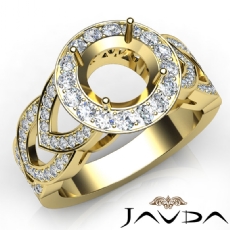Round Semi Mount Diamond Engagement Ring Halo Pave Set 18k Gold Yellow Band  (1.25Ct. tw.)