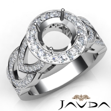 Round Semi Mount Diamond Engagement Ring Halo Pave Set 14K W Gold Band 1.25Ct