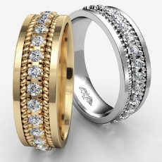 Double Rope Men's Diamond Eternity Flat Edge Wedding Band 14k Gold Yellow  (1Ct. tw.)