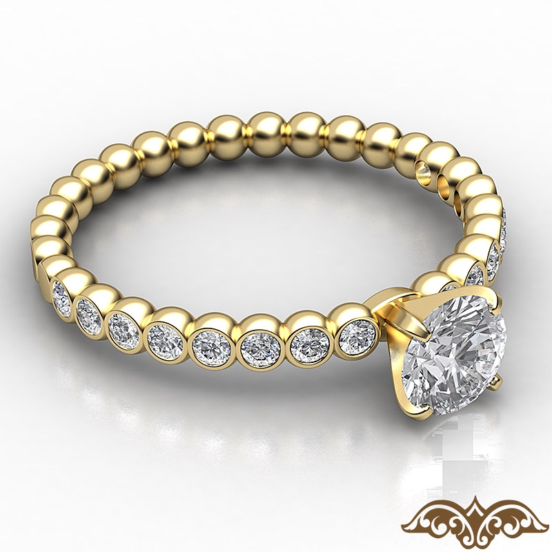 Bezel Bubble 4 Prong Peg Head diamond Ring 14k Gold Yellow