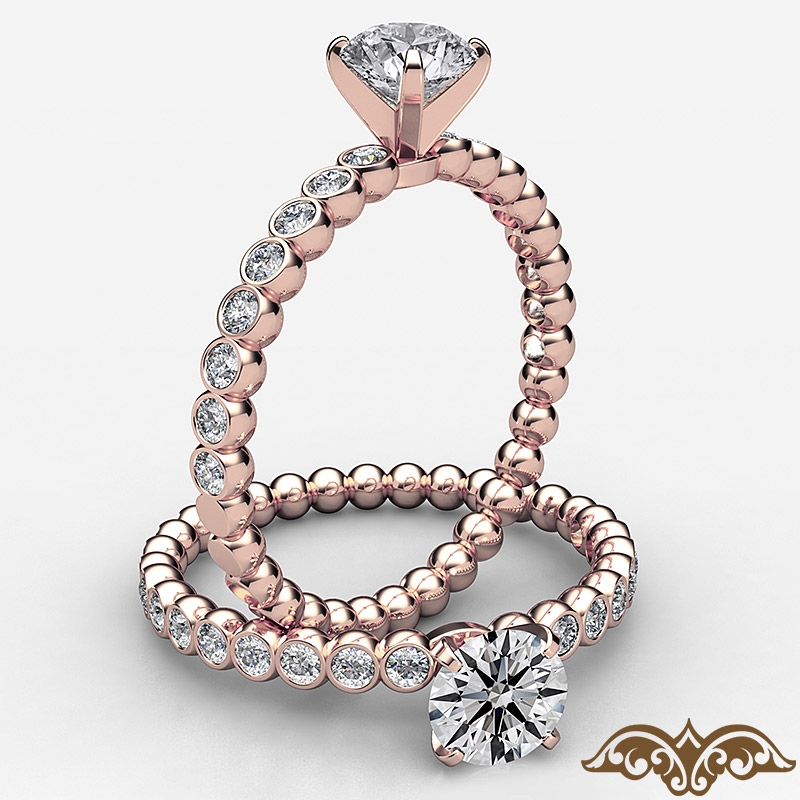 Bezel Bubble 4 Prong Peg Head diamond Ring 14k Rose Gold
