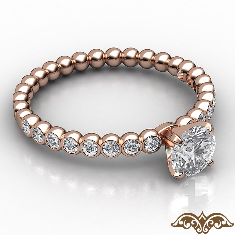 Bezel Bubble 4 Prong Peg Head diamond Ring 14k Rose Gold
