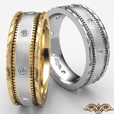 Rope & Milgrain Edge 0.16 Ct Diamond Men's Eternity Wedding Band 14k 2 Tone Gold