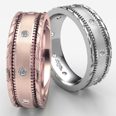 Rope & Milgrain Edge  Diamond Men's Eternity Wedding Band 14k Rose Gold (0.16Ct. tw.)