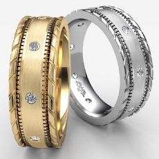 Rope & Milgrain Edge  Diamond Men's Eternity Wedding Band 14k Gold Yellow (0.16Ct. tw.)