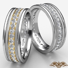 Pave Set Round Edge Diamond Eternity Men's Wedding Band 14k 2 Tone Gold 0.65 Ct