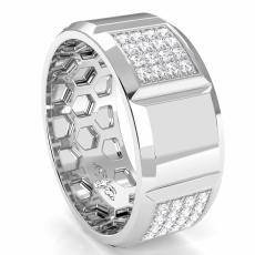 Men's Diamond Eternity Wedding Band Beveled Edge In 14k White Gold 1.00 Ct.