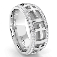 Diamond Eternity Cross Pattern Men's Wedding Band 14k White Gold 1.2 Ct.