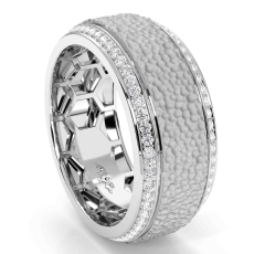 Hammered Diamond Eternity Hexagon Men's Wedding Band 14k White Gold 1.00 Ct.