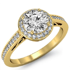 Filigree Basket Halo Sidestone diamond Ring 14k Gold Yellow