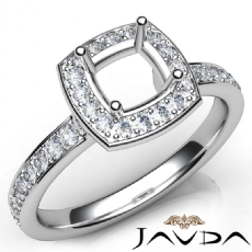 Diamond Engagement Halo Pave Setting Cushion Semi Mount Ring 14K W Gold 0.45Ct
