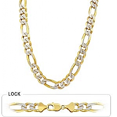 14k 2Tone Gold Men's Solid Figaro Chain (13.10mm,24