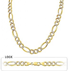 14k 2Tone Gold Men's Solid Figaro Chain (9.50mm,26