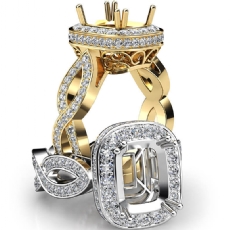 Cushion Semi Mount Diamond Engagement Ring 14k Gold Yellow Halo Pave Set  (1.3Ct. tw.)