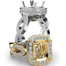 Cushion Semi Mount Diamond Engagement Ring 14K White Gold Halo Pave Set 1.3Ct