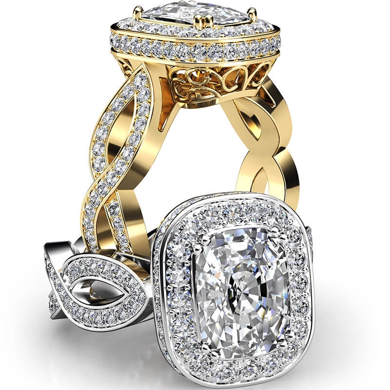 Infinite Twist Halo Filigree diamond Ring 14k Gold Yellow