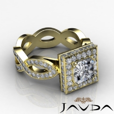 Twisted Shank Halo Pave Set diamond Ring 14k Gold Yellow
