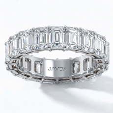 Emerald Lab-Grown Diamond Women Shared Prong Wedding Band 18k Gold White  (7.6Ct. tw.)