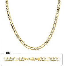 14k 2Tone Gold Men's Solid Figaro Chain (6.90mm,24