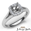 Diamond Engagement Cushion Semi Mount 14k White Gold Halo Pave Setting Ring 0.2Ct - javda.com 