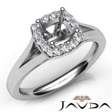 Diamond Engagement Cushion Semi Mount 14K W Gold Halo Pave Setting Ring 0.20Ct