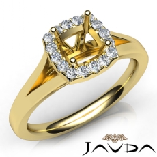 Diamond Engagement Cushion Semi Mount 14k Gold Yellow Halo Pave Setting Ring  (0.2Ct. tw.)