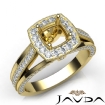Halo Pave Diamond Engagement Cushion Semi Mount Millgrain Ring 14k Yellow Gold 0.9Ct - javda.com 